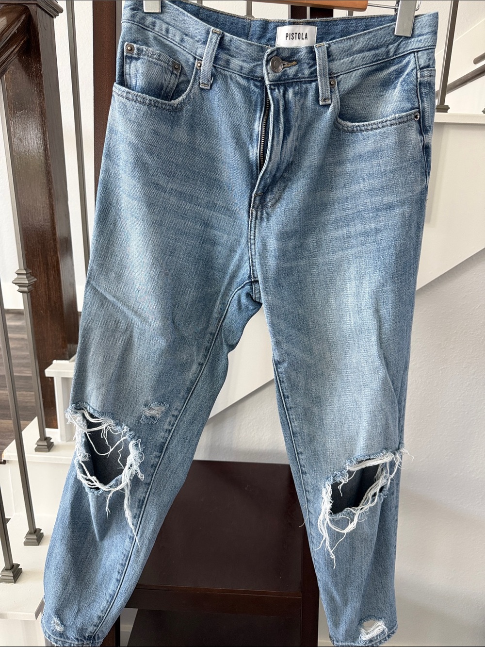 Pistola Light Blue Distressed Ripped high rise ankle Jeans